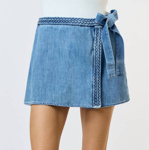 Braided Wrap Denim Skort