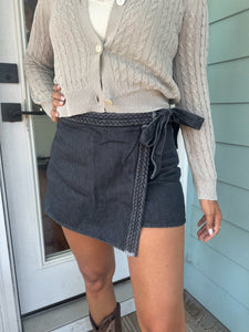 Braided Wrap Denim Skort